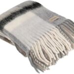 plaid in misto lana mohair con disegno a quadri grigio naturale